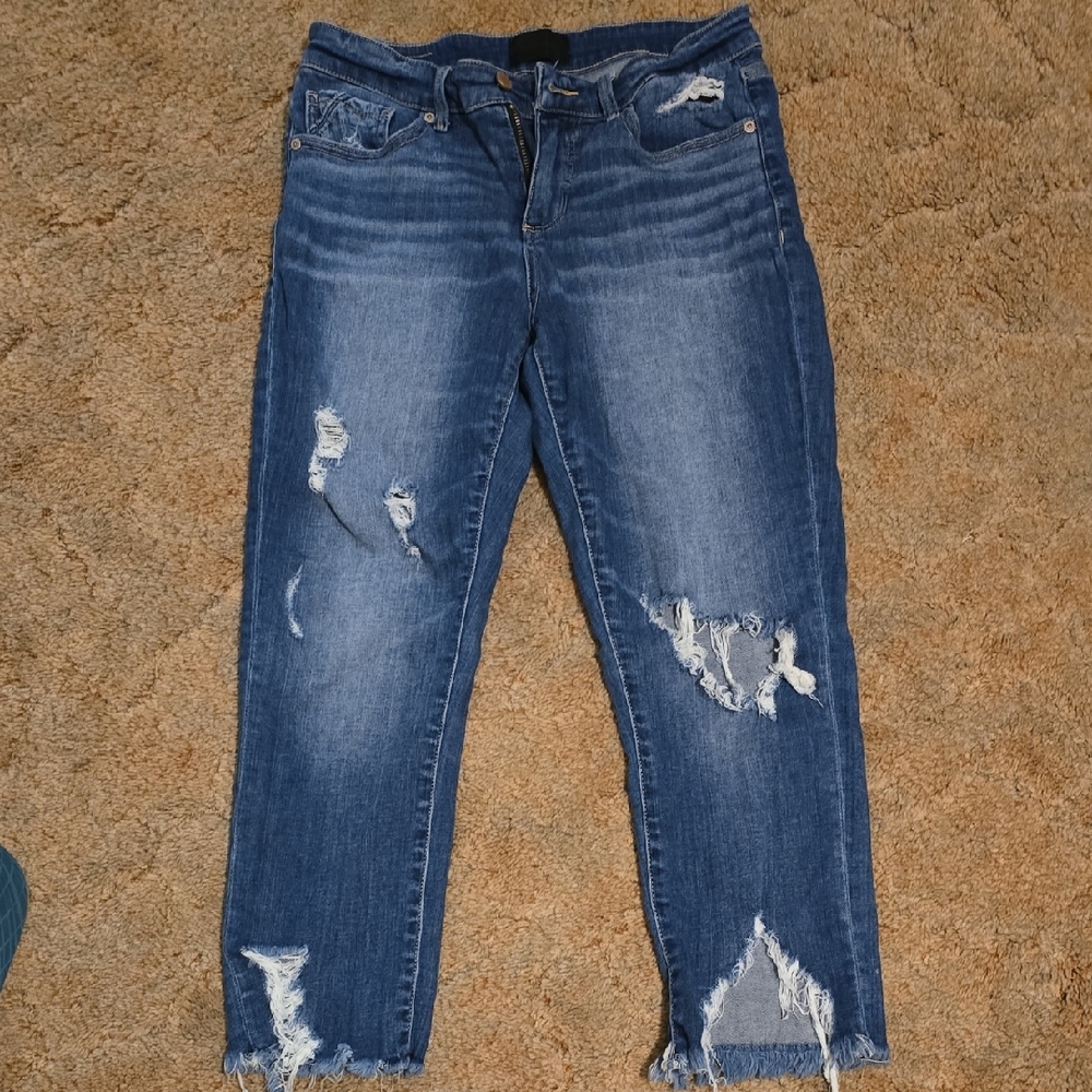 Buckle Distressed Crop Jeans for Women